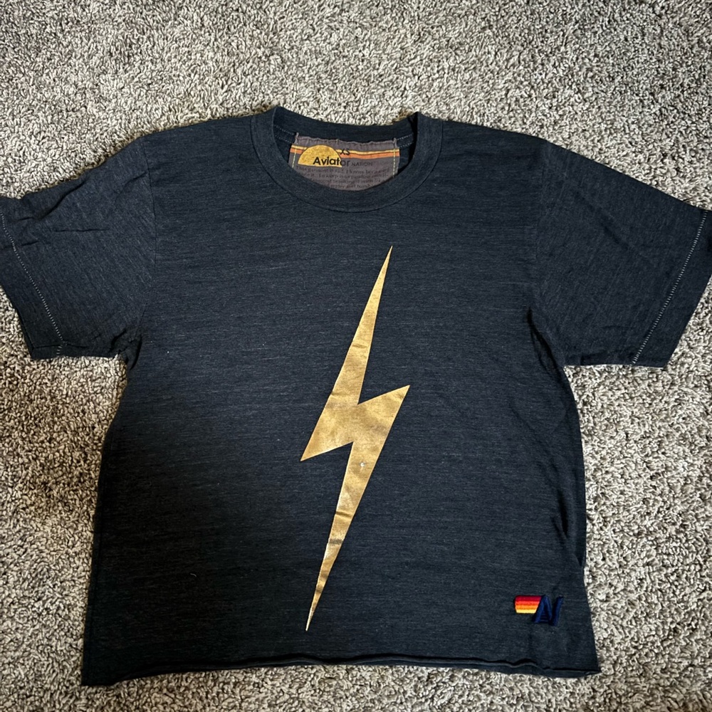 Aviator Nation Black Tee with Gold Accent